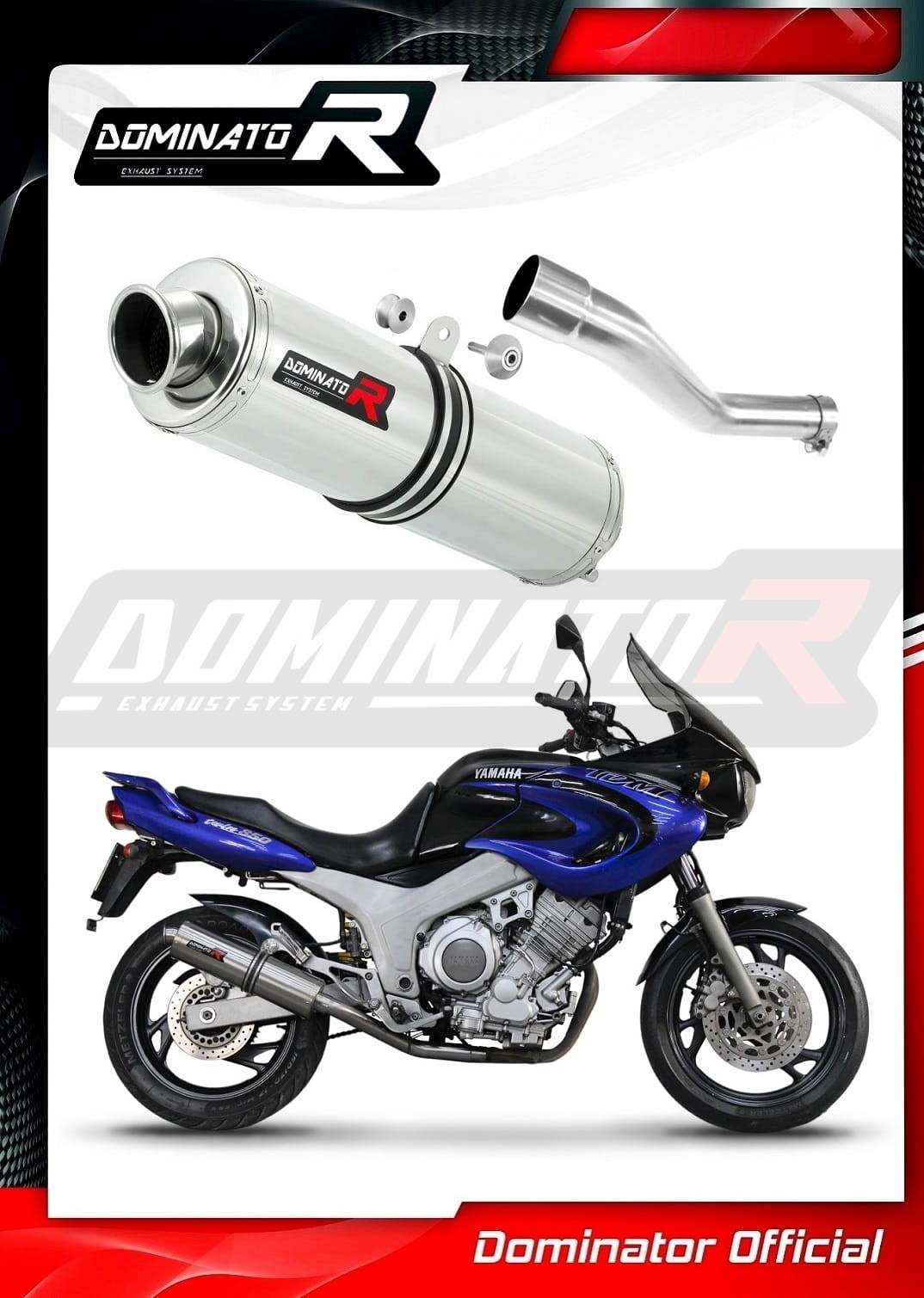 TDM 900 2-2 Exhaust Silencer Kit 370mm Round Black Stainless Carbon Tip - View #4