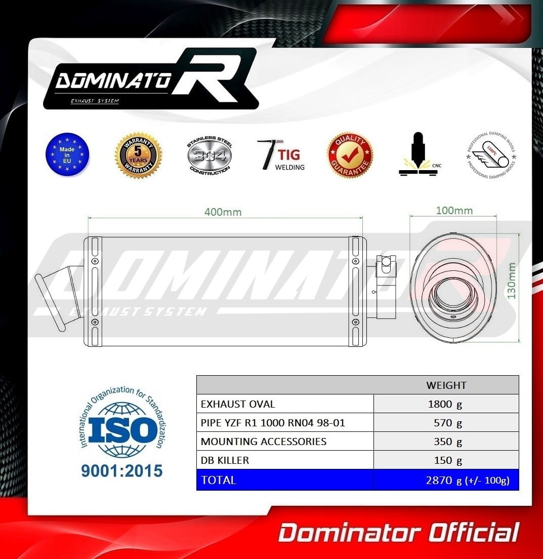 DOMINATOR Schalldämpfer GP1 - Für YZF R1 1000 RN04 1998-2001
